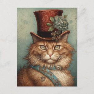 Carte Postale Chat à cheveux longs au gingembre dans un tophat