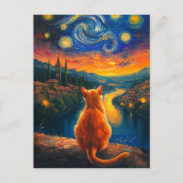 Carte Postale Chat à gingembre contemplatif | Starry Night Sky A