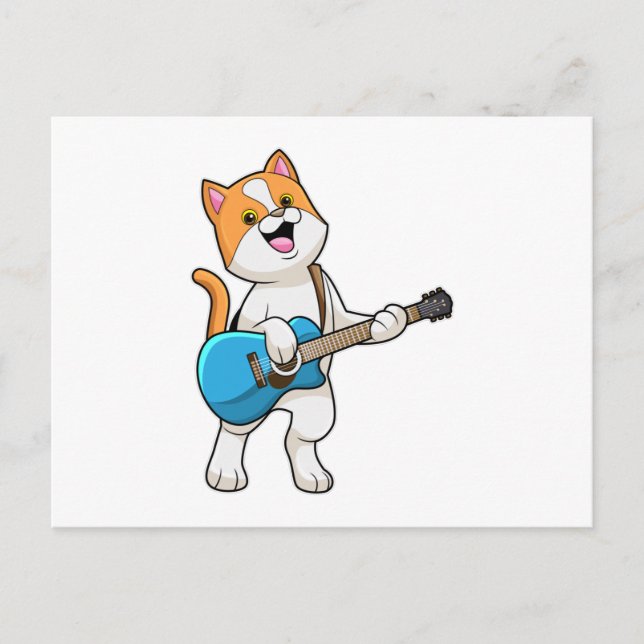 Carte Postale Chat à la musique avec guitare (Devant)