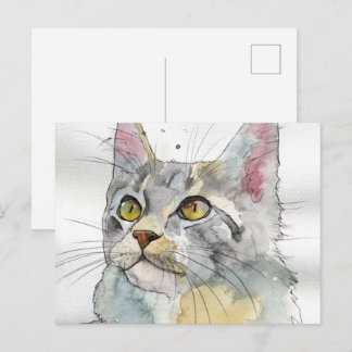 Carte Postale Chat à l'aquarelle