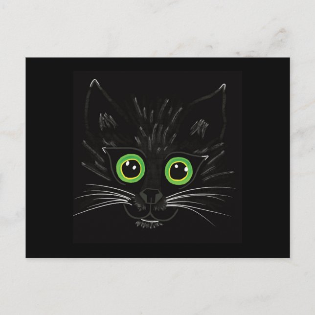 Carte Postale Chat à l'oeil vert souriant (Devant)