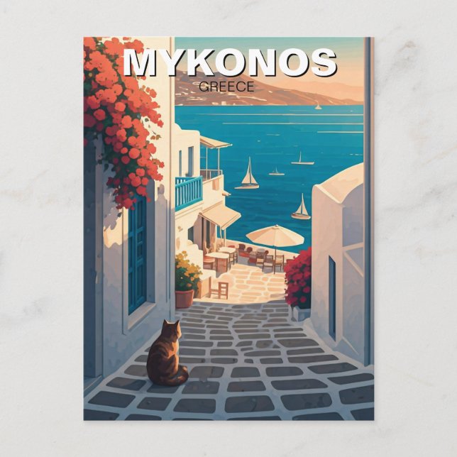 Carte Postale Chat à Mykonos Grèce Cyclades Voyage coucher de so (Devant)