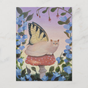 Carte Postale Chat à papillon Swallowtail sur champignon