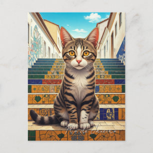 Carte Postale Chat à Rio de Janeiro Lapa Escadaria Selaron March