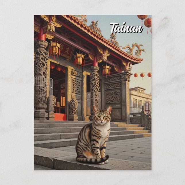 Carte Postale Chat à Taïwan Tainan Temple Voyage (Devant)