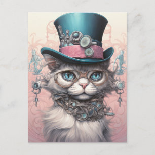 Carte Postale Chat à vapeur vintage en Tophat bleu