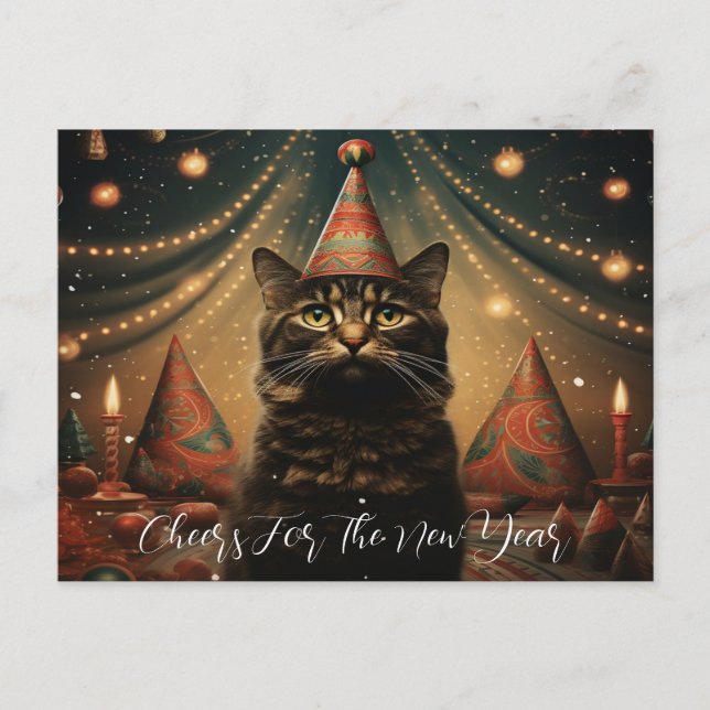 Carte Postale Chat adorable en Casquette festif (Devant)