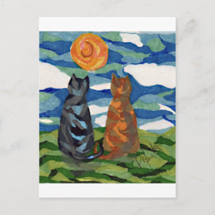 Carte Postale Chat Art Grey Orange Chats