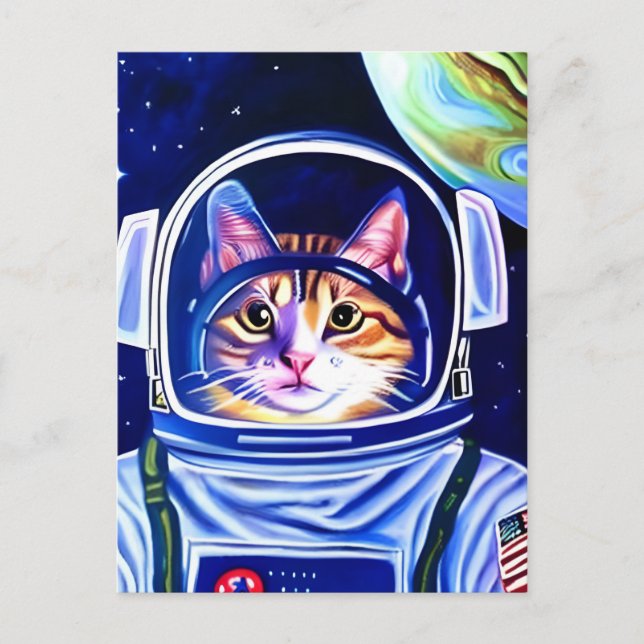 Carte Postale Chat astronaute dans l'espace  (Devant)