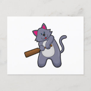 Carte Postale Chat au cricket avec chauve-souris de cricket