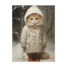 Chat au gingembre mignon et drôle en neige