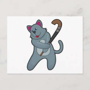 Carte Postale Chat au hockey avec bâton de hockey
