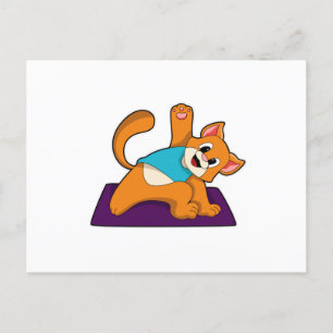 Carte Postale Chat au Yoga avec tapis de Yoga