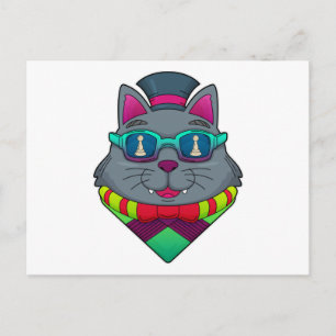 Carte Postale Chat aux échecs avec pièce d'échecs Pawn