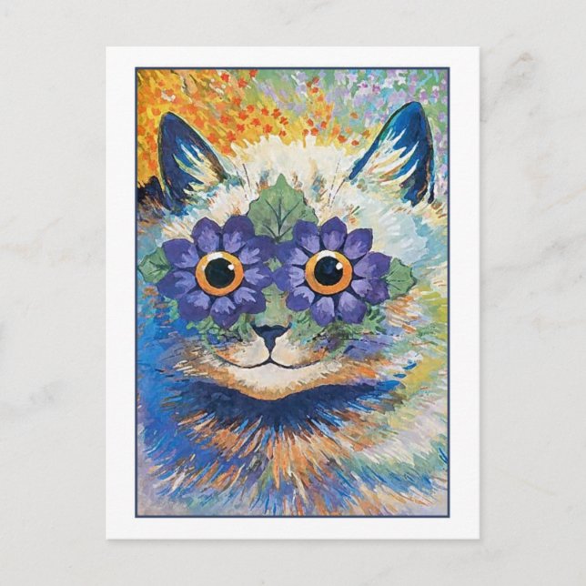 Carte Postale Chat aux fleurs de Louis Wain (Devant)