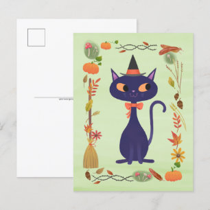 Carte Postale Chat aux Sorcières d'Halloween