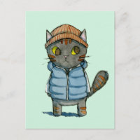 Chat avec Beanie et Aquarelle du gilet de bas