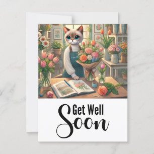 Carte Postale Chat avec beaucoup de fleurs Prompt rétablissement
