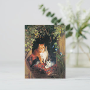 Carte Postale Chat avec des chatons, peinture d'art fin,