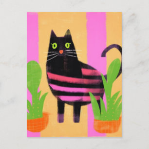 Carte Postale Chat avec des rayures roses L'art généré par l'IA