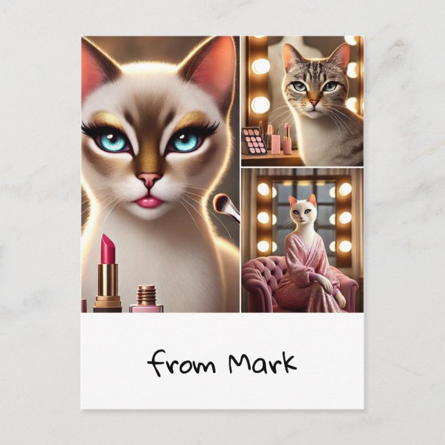 Carte Postale Chat avec équipement de maquillage (Devant)