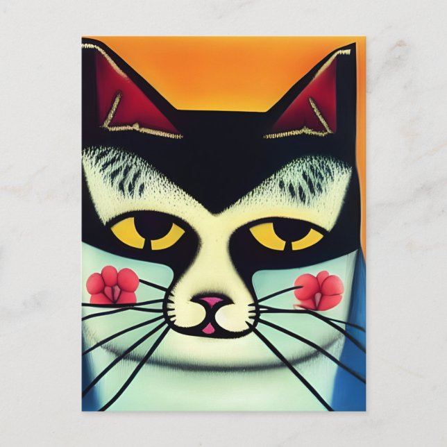 Carte Postale Chat avec fleurs sur les joues Collage (Devant)