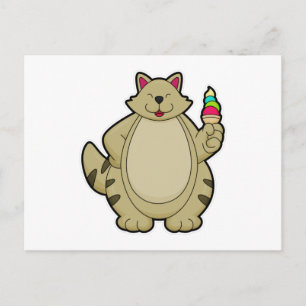 Carte Postale Chat avec glace au gaufre