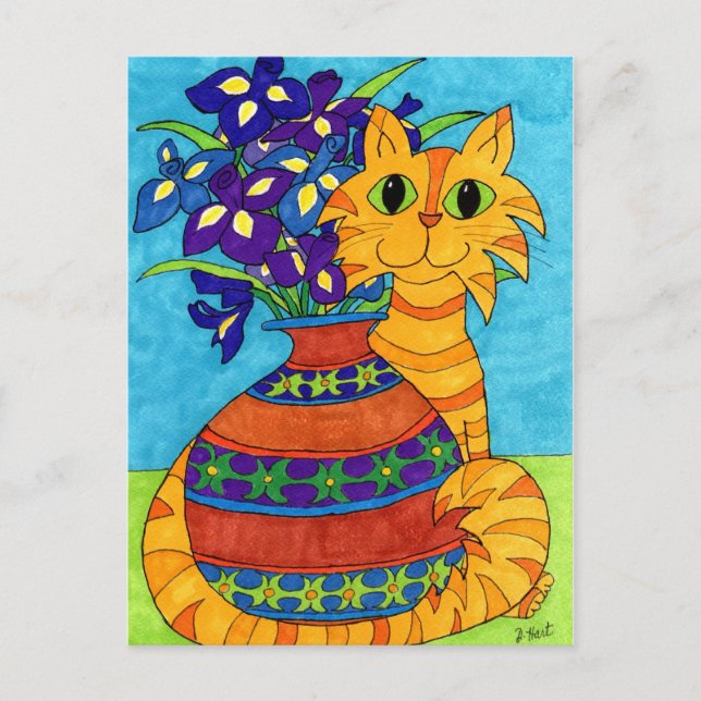 Carte Postale Chat avec Irises à Talavera Vase (Devant)