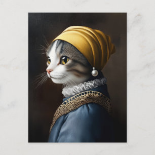 Carte Postale Chat avec oreille perle