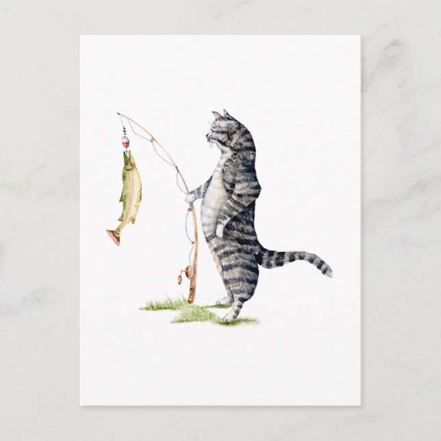 Carte Postale Chat avec poisson (Devant)