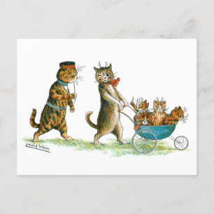 Carte Postale Chat avec Pram Louis Wain