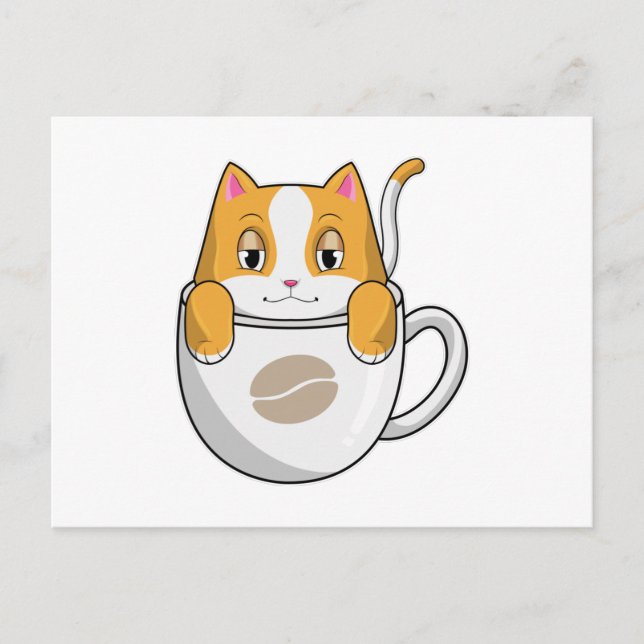 Carte Postale Chat avec tasse de café (Devant)