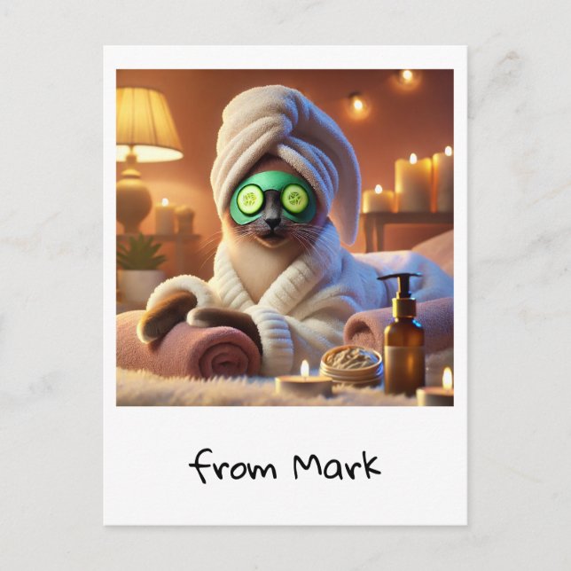 Carte Postale Chat avec traitement Spa de concombre (Devant)