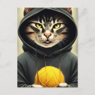 Carte Postale Chat Avec Une Boule De Fer