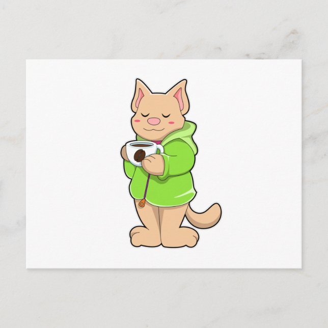 Carte Postale Chat avec une tasse de café et un pyjama (Devant)