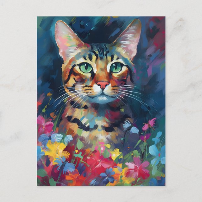 Carte Postale Chat Bengal coloré (Devant)