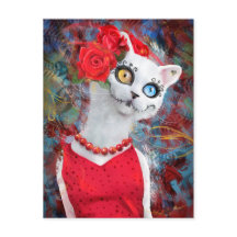 Chat blanc avec des roses