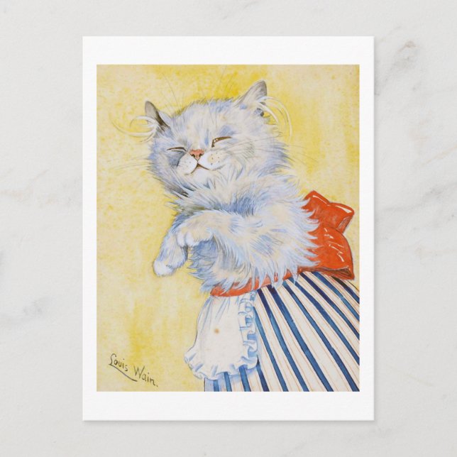 Carte Postale Chat blanc avec tablier, Louis Wain (Devant)
