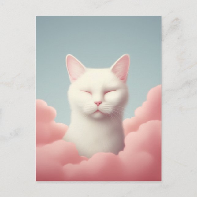 Carte Postale Chat Blanc Dormant Dans Les Nuages (Devant)