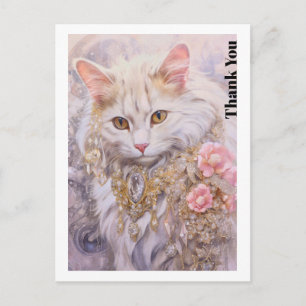 Carte Postale Chat blanc élégant en Merci or et diamants