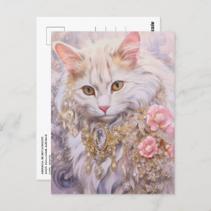 Carte Postale Chat blanc élégant en or et diamants