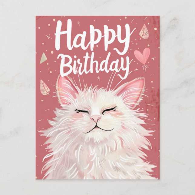Carte Postale Chat Blanc Joyeux Anniversaire (Devant)