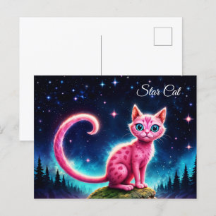 Carte Postale Chat brillant Whimsical, yeux bleu long queue art