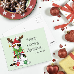 Carte Postale Chat Calico de Noël amusant