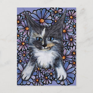Carte Postale Chat calico dilué Maine Coon Fleur de Mauve       