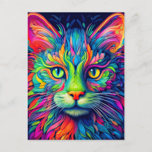 Carte Postale Chat Chaton Artistique Majestueux Coloré