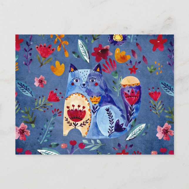 Carte Postale Chat Cheeky dans Flower Garden (Devant)