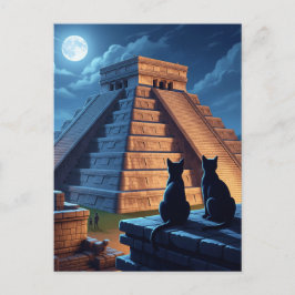 Carte Postale Chat Chichen Itza Nuit mexicaine