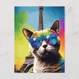 Carte Postale Chat coloré à Paris