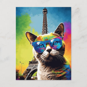 Carte Postale Chat coloré en Lunettes de soleil à Paris